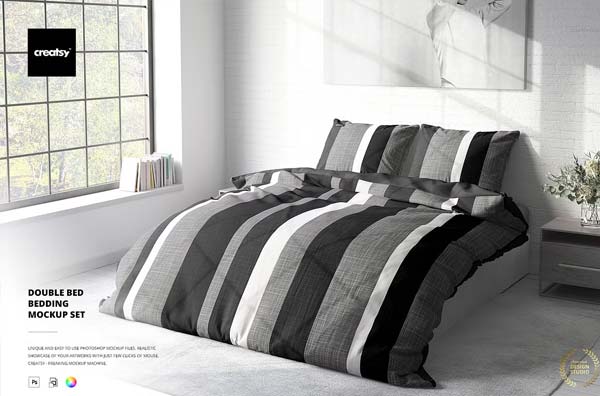 Editable Double Bed Bedding Mockup Set