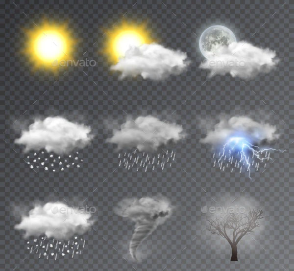 Editable Realistic Weather Icons Set
