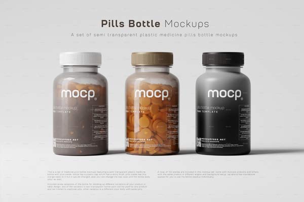 Editable Transparent Pills Bottle Mockups