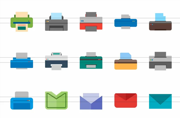 Email and Printer Flat Multicolor Icons