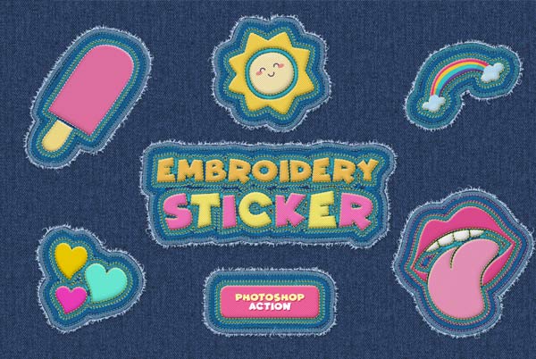 Embroidery Sticker Photoshop Action Template
