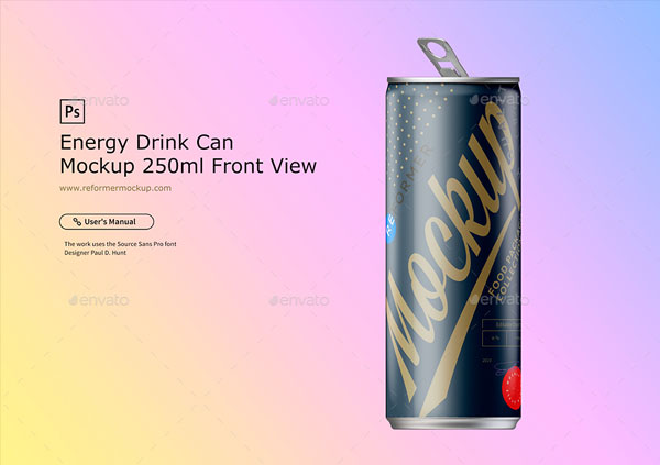 Energy Drink Can Mockup 250ml Front View