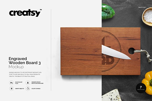 Engraved Wooden Board Mockup Design