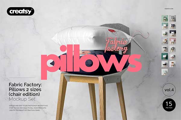 Fabric Factory Pillows on chairs Mockup