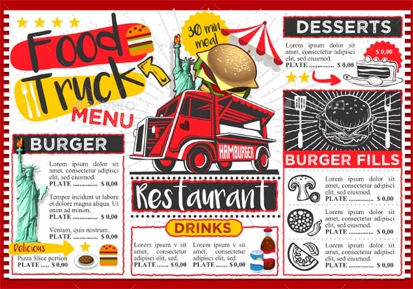 Fast Food Truck Hipster Menu Street Food Festival Design