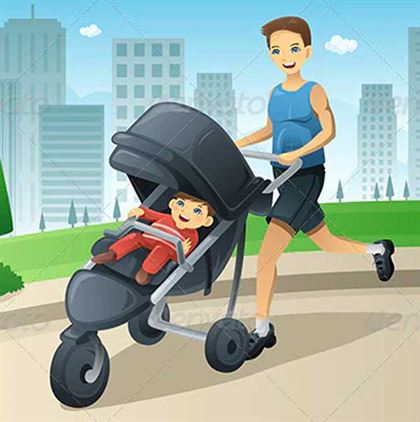 Father Jogging While Pushing Stroller
