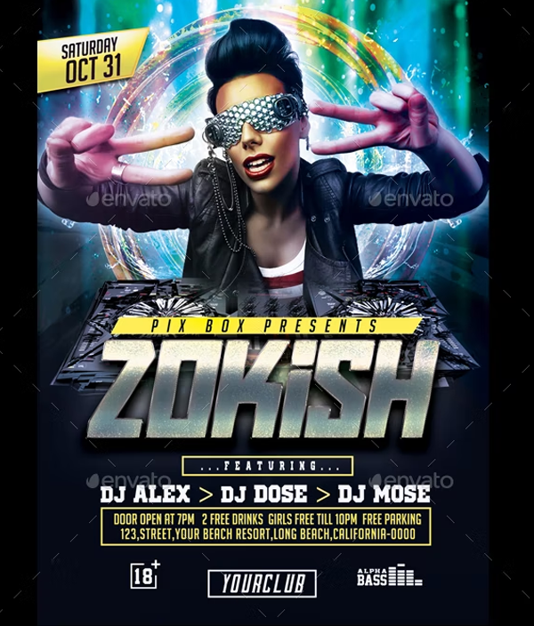Female DJ Party Flyer Template