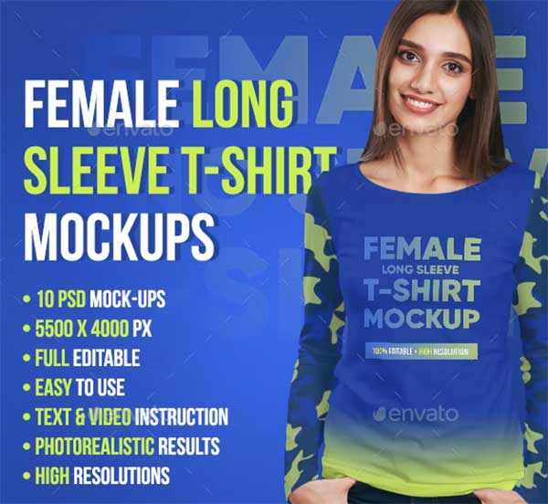 Female Long T-Shirt Mockups