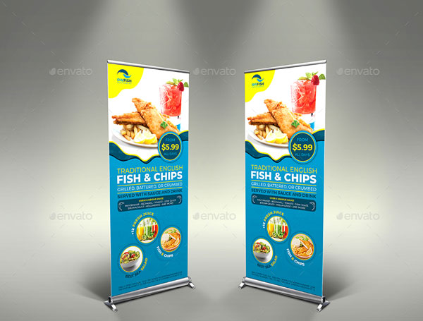 Fish and Chips Restaurant Signage Banner Roll Up Template