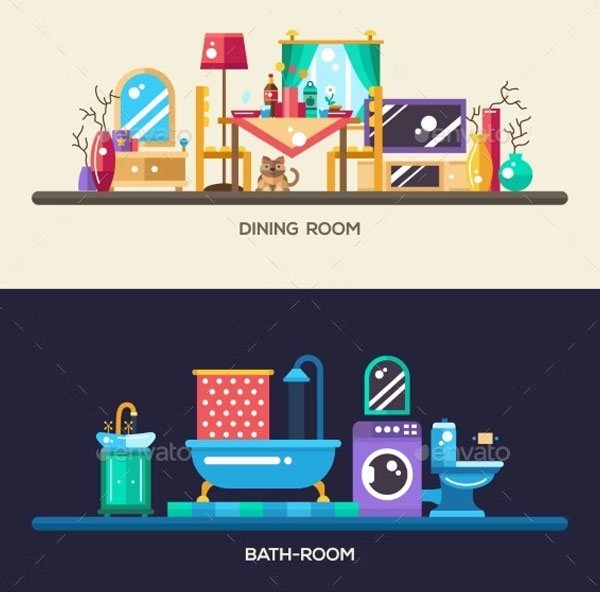 Flat Design Home Interior Banners