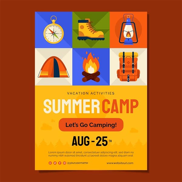 Flat Design Summer Camp Free PSD Flyer