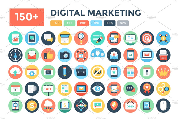 Flat Digital Marketing Icons