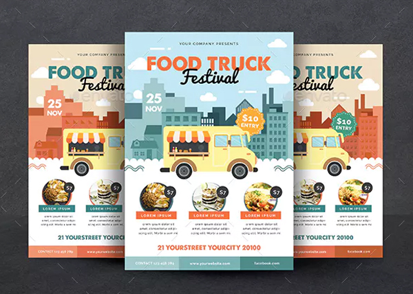 Flat Food Truck Festival Flyer Template