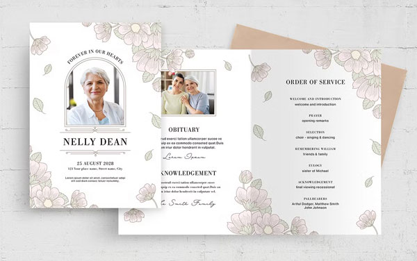 Floral Funeral Program Templates Set