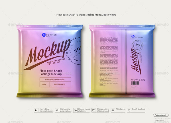 Flow-pack Snack Package Mockup