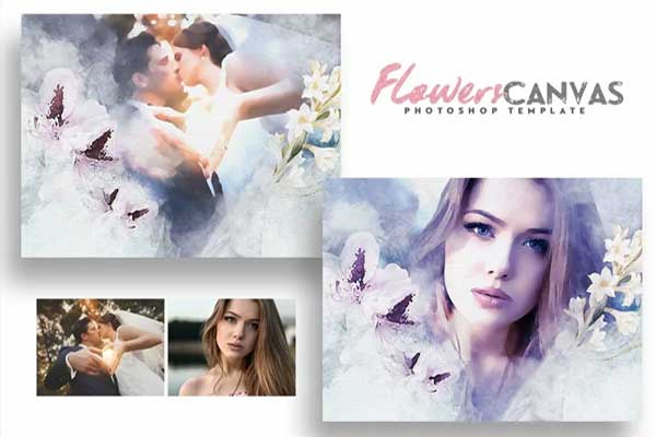 Flowers Canvas Photo Action for Photoshop Template