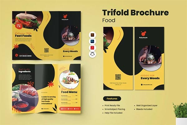 Food Menu Trifold Brochure Design Template