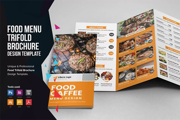 Food Menu Trifold Brochure Designs