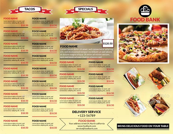 Food Menu Trifold Brochures Template