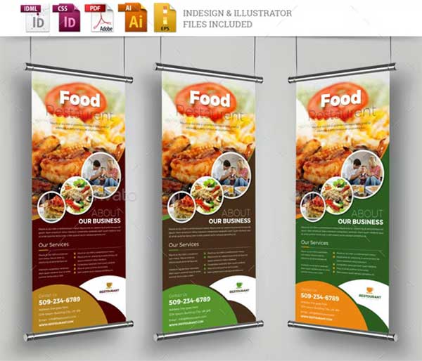 Food Restaurant Roll Up Banner Signage Template