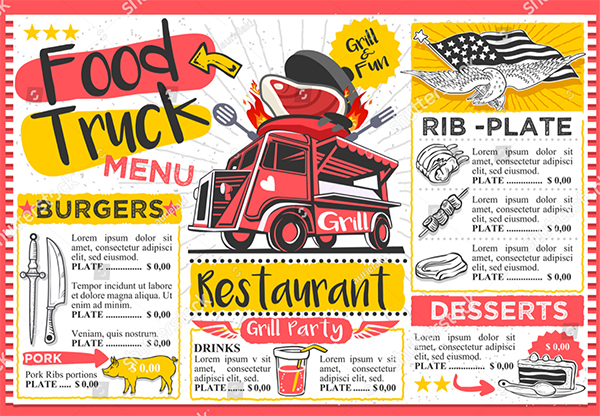 Food Truck Festival Vector Menu Template