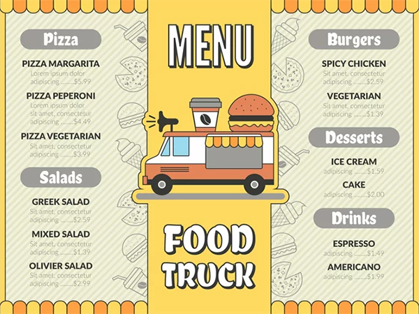 Food Truck Menu Outdoor Kitchen