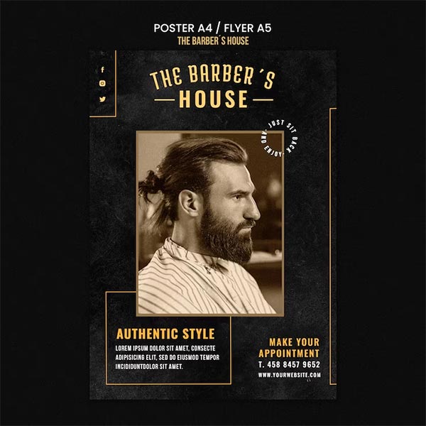 Free Barber Shop Poster and Flyer Template