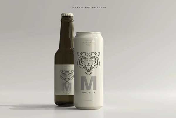 Free Beer Can with Bottle Mockup