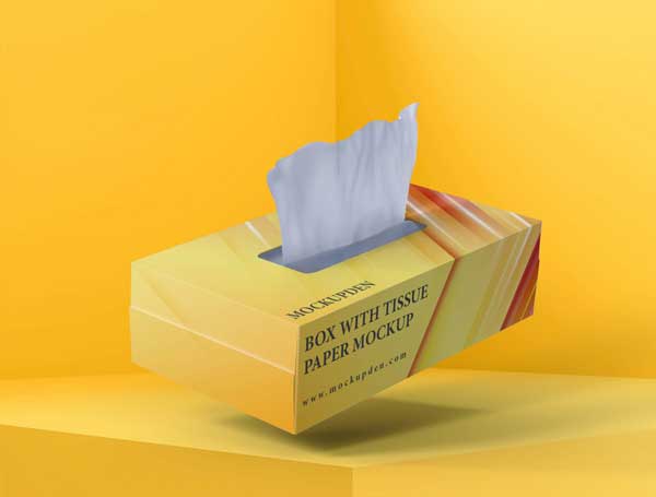 Free Box With Tissue Paper Mockup PSD Template