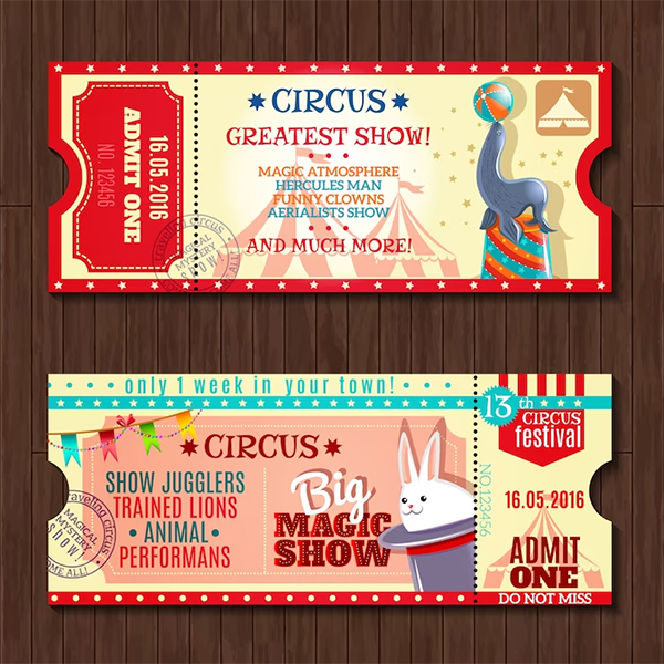 Free Circus Show Two Vintage Tickets set