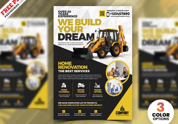 Free Construction Company Flyer Template PSD