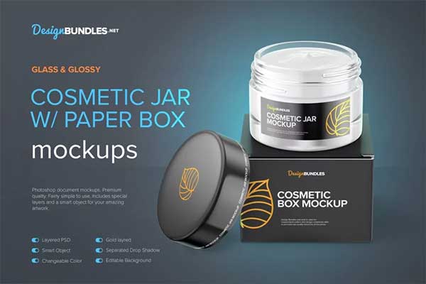 Free Cosmetic Jar with Paper Box Mockups