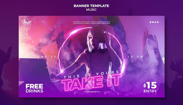 Free Electronic Music Concert Event Banner Template