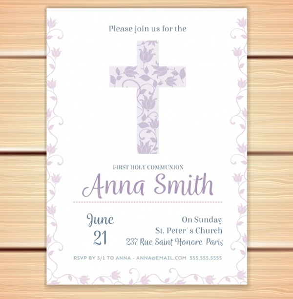 Free Floral First Holy Communion Church Program Invitation