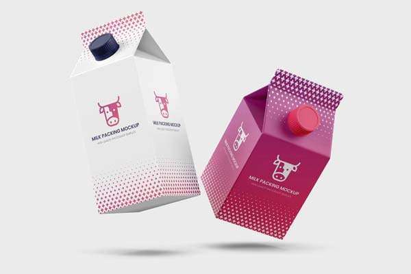 Free Flying Milk Carton Mockup