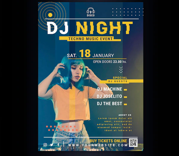 Free Glow Music Night Party Flyer Template