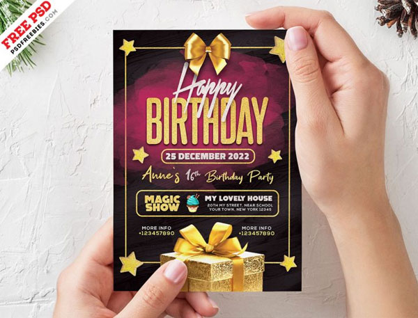 Free Golden Kids Birthday Flyer Template