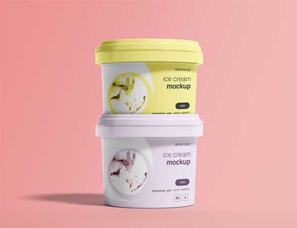 Free Ice-Cream Cup and Bucket Packaging Mockup PSD