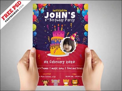 Free Kids Birthday Party Invitation Flyer PSD