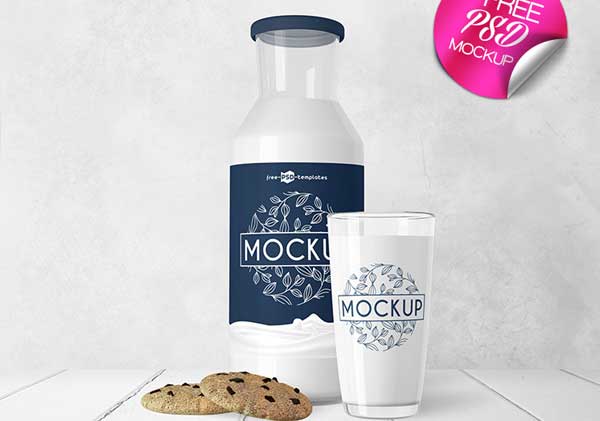 Free Milk Bottle Mockup in PSD