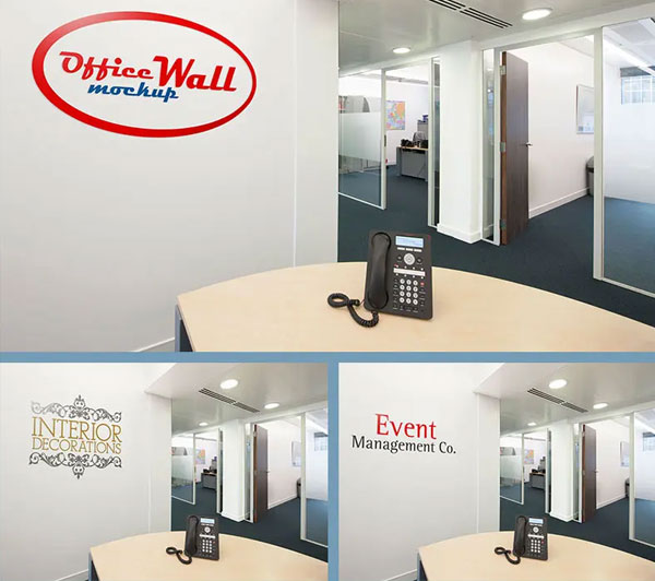 Free Office Interior Wall Sign Mockup in PSD