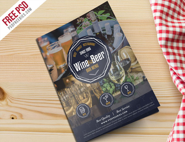 Free PSD Wine Menu Bi-Fold Brochure Template