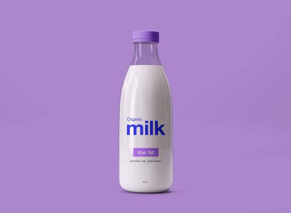 Free Simple Glass Milk Bottle Mockup PSD