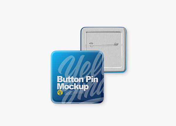 Free Square Button Pin Mockup Set