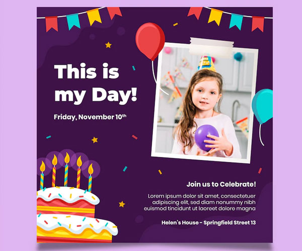 Free Squared Birthday Party Flyer Template
