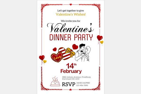 Free Valentines Dinner Invitation Card Template