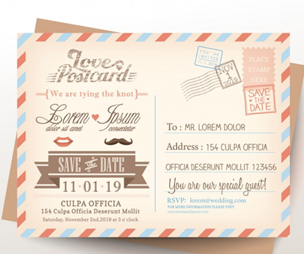 Free Vector Wedding Invitation Postcard