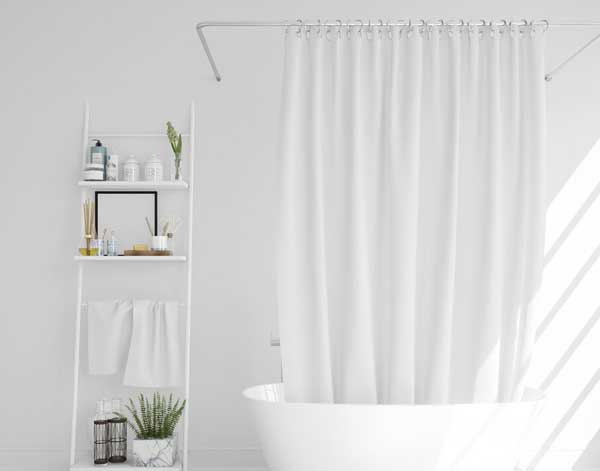 Free White Bathtub with Curtain Mockup