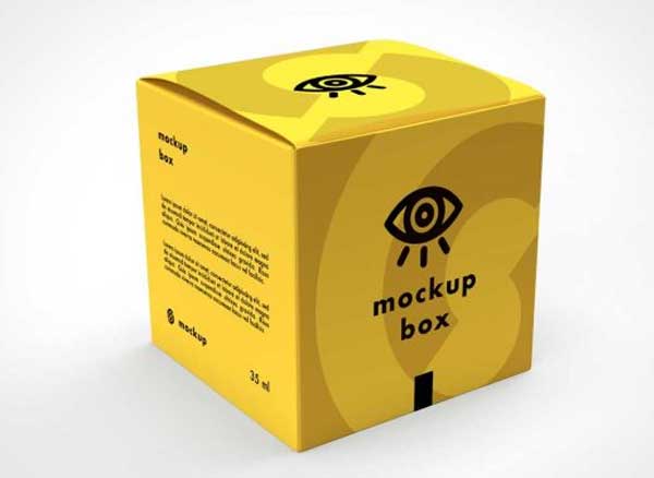 Free Yellow Square Gift Box PSD Mockup