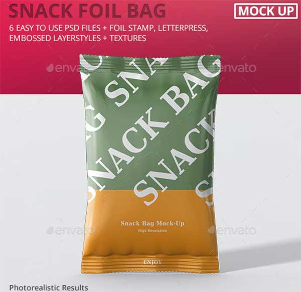 Fully Customizable Snack Foil Bag Mockups